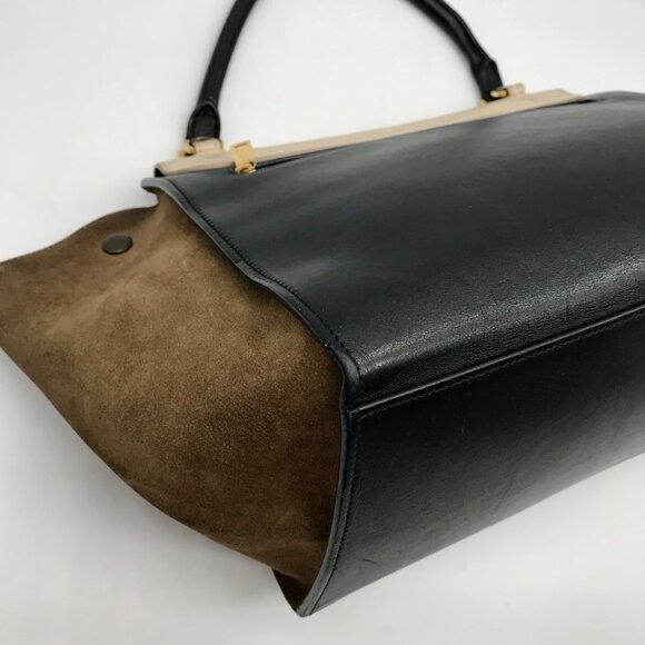Celine Beige & Black Calfskin Trapeze Convertible Satchel - Picture 9 of 12
